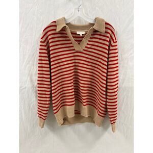 Demylee Lucian Red Stripe V Neck Sweater size L